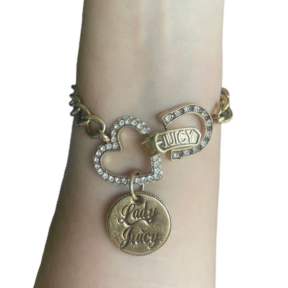 Juicy Couture Gold Lady Lucky Heart and Horseshoe Charm Bracelet - Y2K Jewelry - Picture 1 of 6